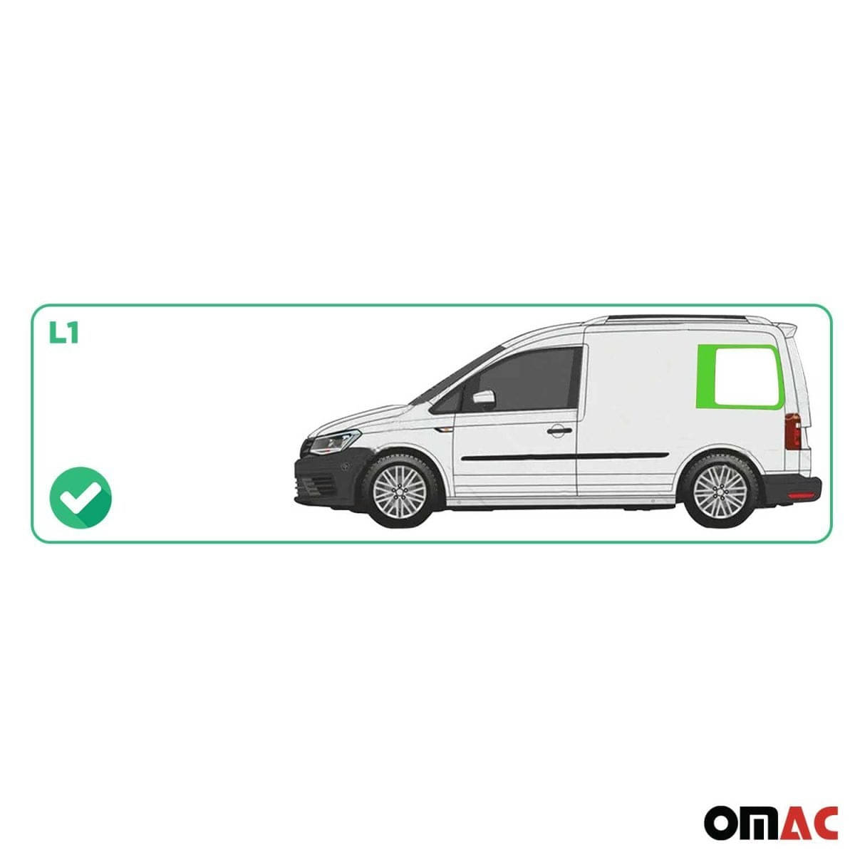 OMAC Seitenfenster Seitenscheibe VW Caddy III-IV L1 Bj. 2003-2020 Hinten Links - 7520405-1RSFL