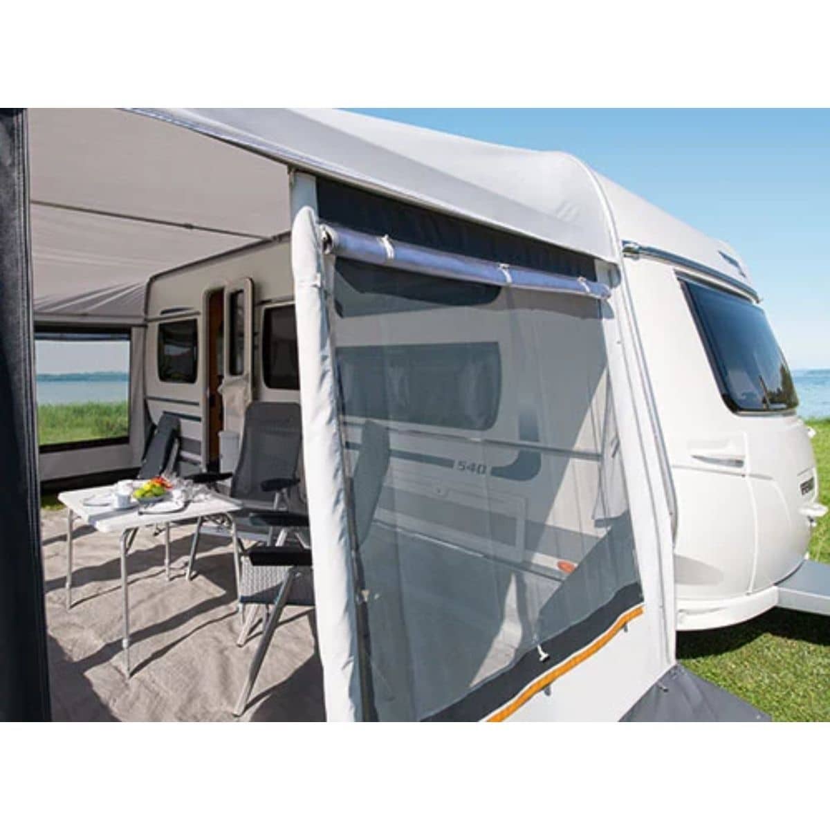 DWT Wohnwagen-Vorzelt PRINZ PLUS Gr. 9 Umlaufmass 791-820 cm Tiefe 240 cm Spar-Paket Stahlgestaenge - 126019SP0