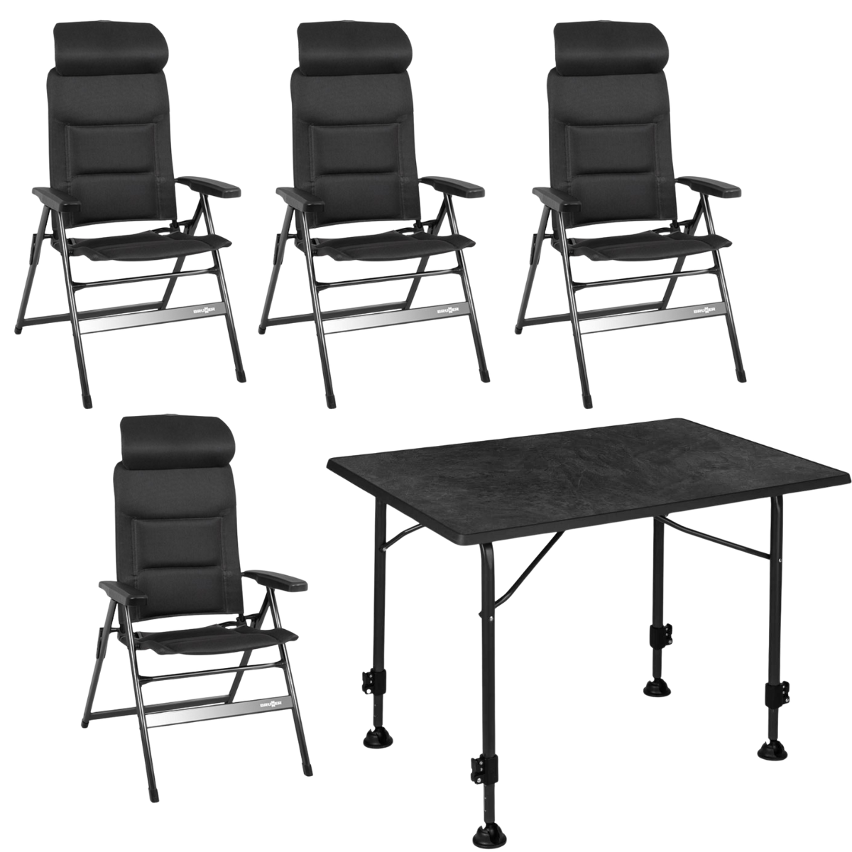 BRUNNER Campingstuhl ARAVEL H2L anthrazit 4er-Set - Tisch LINEAR 115 Black - 0404052N-C09 0406031N.C69