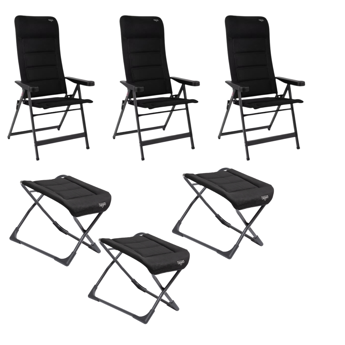 CRESPO Campingstuhl Air Deluxe AP/240-AD schwarz & freistehende Beinauflagen AP/231-AD 3er-Set CRESPO Campingstuhl Air Deluxe AP-240-AD schwarz - freistehende Beinauflagen AP-231-AD 3er-Set - 1149141 1149450