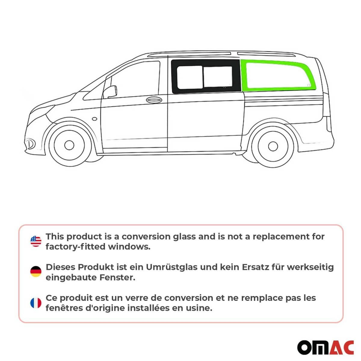 OMAC Seitenfenster Seitenscheibe MB Vito W447 L2 ab Bj. 2014 Hinten Links OMAC Seitenfenster Seitenscheibe MB Vito W447 L2 ab Bj. 2014 Hinten Links - 4733405M-1RSFL