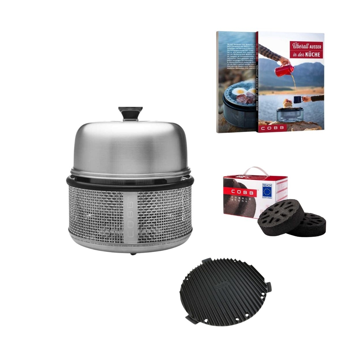 COBB Premier Air Deluxe und Griddle Premier - und Kochbuch Cobble Stone