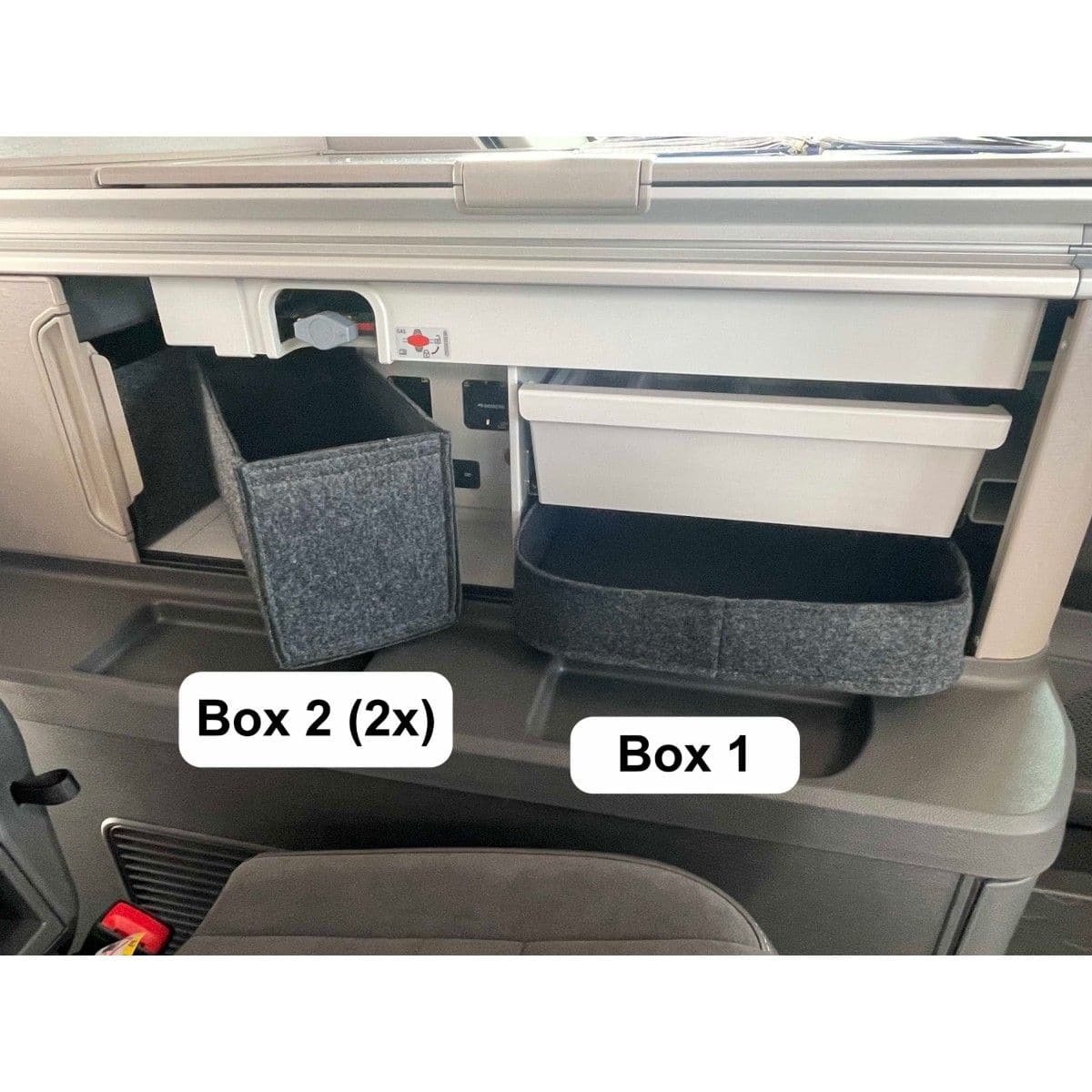 Schrankboxen FELLEISEN fuer VW T7 California Ocean- Box 1 - unterhalb der Besteckschublade