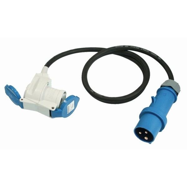 CEE Adapterkabel 1-5 m CEE Winkelkupplung mit integrierter Schuko Steckdose - CEE Stecker