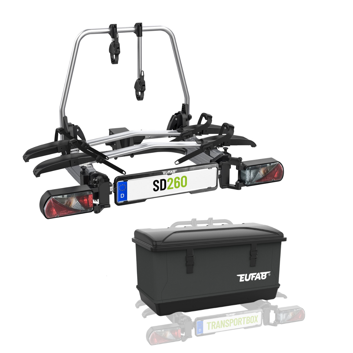 EUFAB SD260 Fahrradtraeger fuer 2 Raeder Hecktueren 11596 inkl. Heckbox - 11596 11651