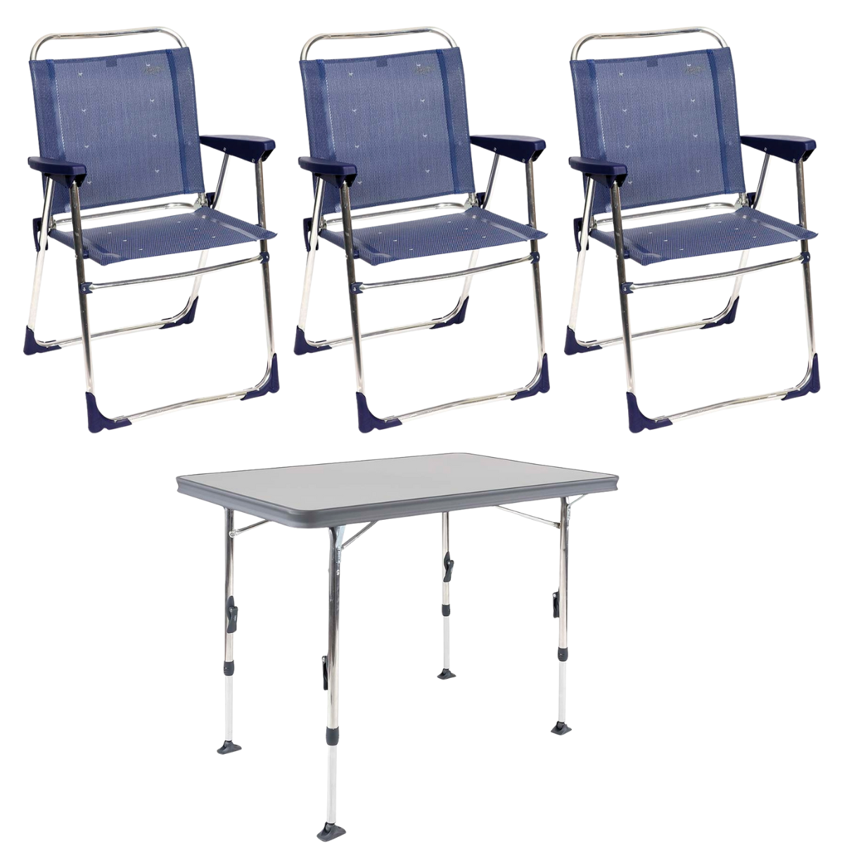 CRESPO Campingstuhl Classic AL/219 dunkelblau 3er-Set & Tisch Ligero AL/246 101x65 cm grau CRESPO Campingstuhl Classic AL-219 dunkelblau 3er-Set - Tisch Ligero AL-246 101x65 cm grau1148096 1151353