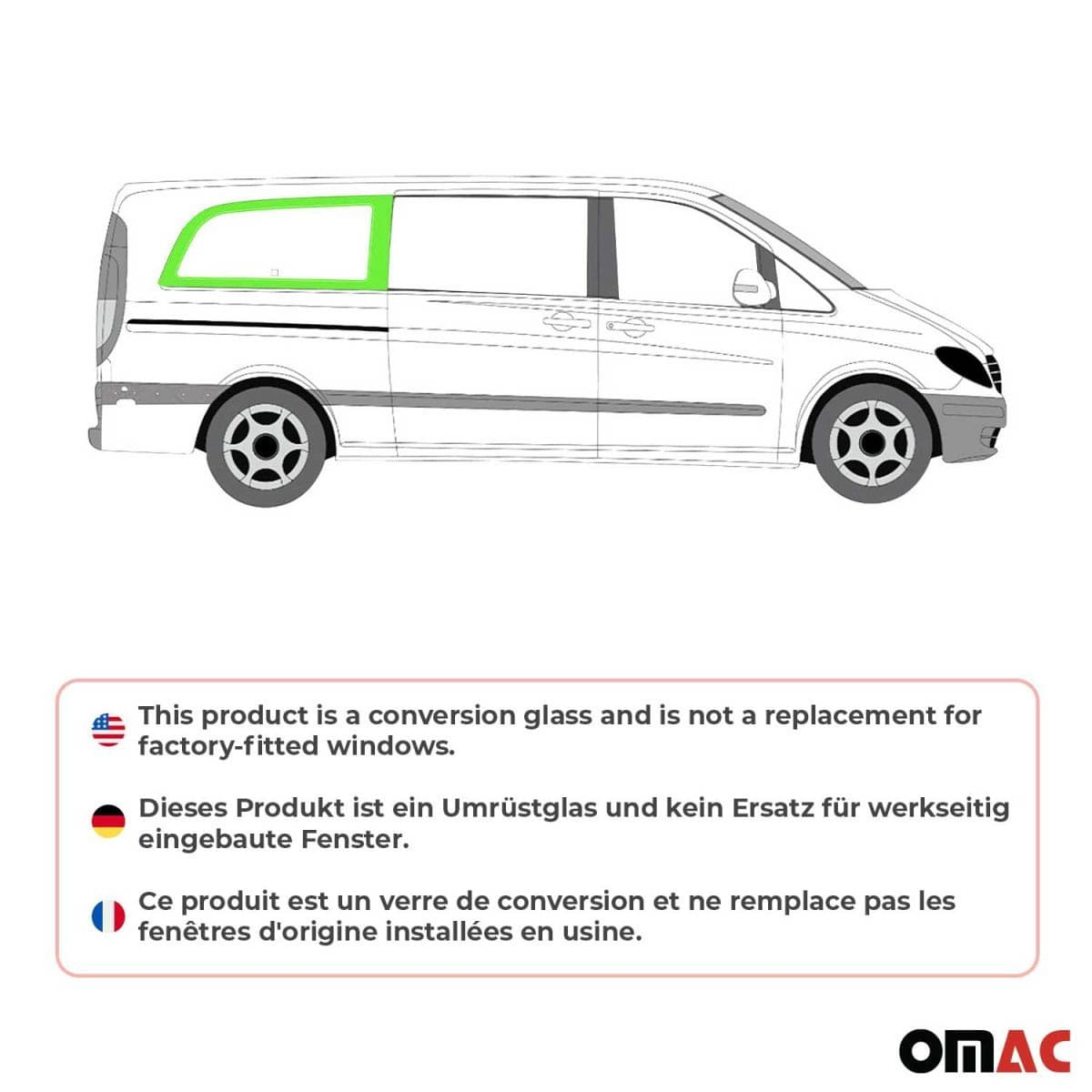 OMAC Seitenfenster Seitenscheibe MB Vito W639 L3 Bj. 2003-2014 Hinten Rechts OMAC Seitenfenster Seitenscheibe MB Vito W639 L3 Bj. 2003-2014 Hinten Rechts - 4721405L-1RSFR