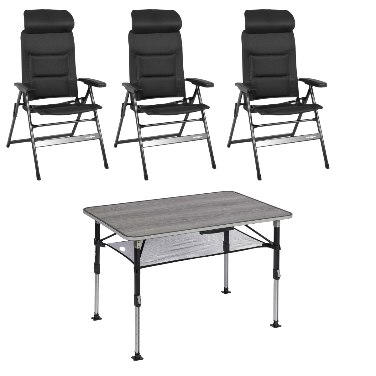 BRUNNER Campingstuhl ARAVEL H2L anthrazit 3er-Set - Tisch ELU NG 100 - 0404052N.C09 0406040N