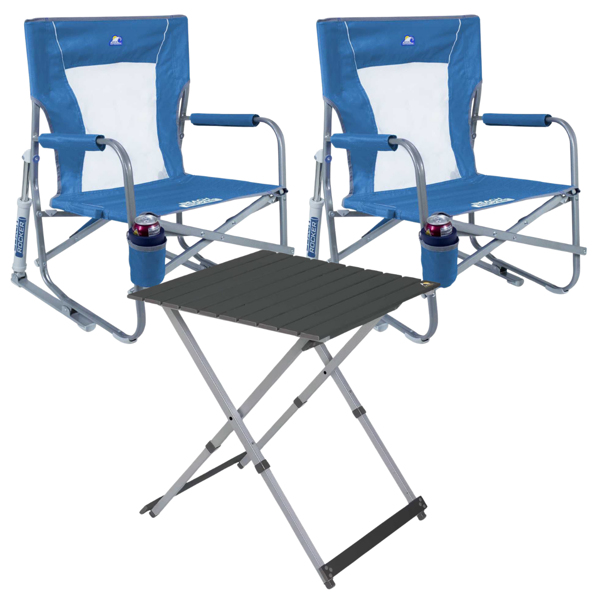 Set GCI Tisch Camp Table 25 - 2 Schaukelstuehle Beach Rocker Saybrook Blue - 60083 39226