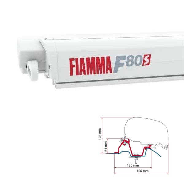 Markise FIAMMA F80 S 400 Royal grey Gehaeuse weiss inkl. Adapter Mercedes Sprinter II VW Crafter I H2 L3 ab 2006 - 2018 ohne Schiene auf dem Dach