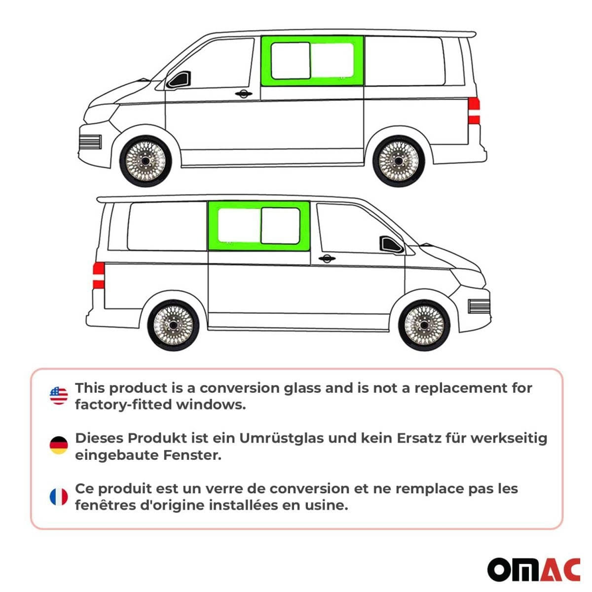 OMAC Seitenfenster Schiebefenster VW T5 L1/L2 Bj. 2003-2015 2-er Set Vorne Links/Rechts OMAC Seitenfenster Schiebefenster VW T5 L1-L2 Bj. 2003-2015 2-er Set Vorne Links-Rechts - 7522405-1FS-SET