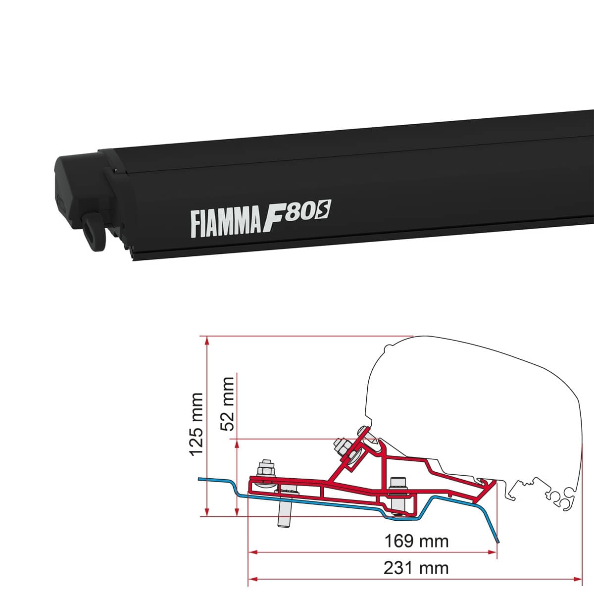 Markise FIAMMA F80 S 290 Royal grey Gehaeuse deep black inkl. Adapterkit Ford Transit H2 L2