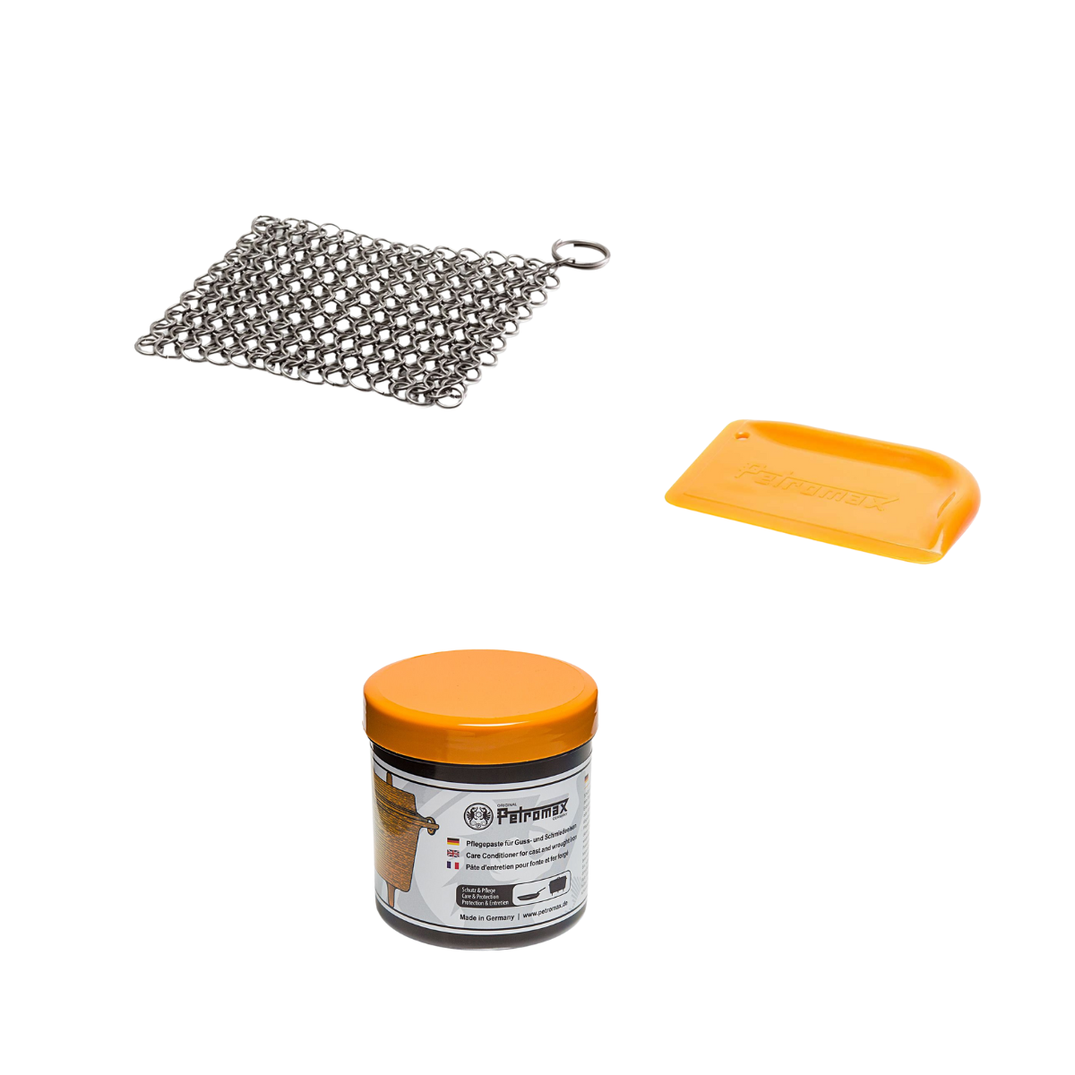 PETROMAX Kleines Gusseien Zubehoer Set scrub ft-pflege os 