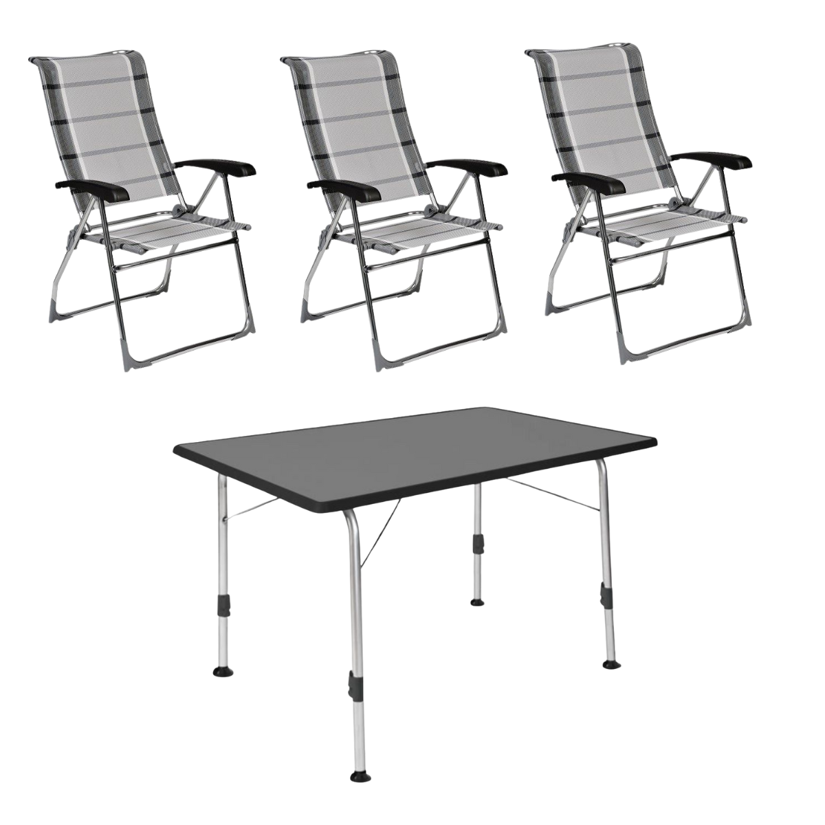 DUKDALF Stuhl Aspen silber anthrazit 3er-Set - Tisch STABILIC III 115x70 cm anthrazit - 42-01-0649-4 40-24-1157.4