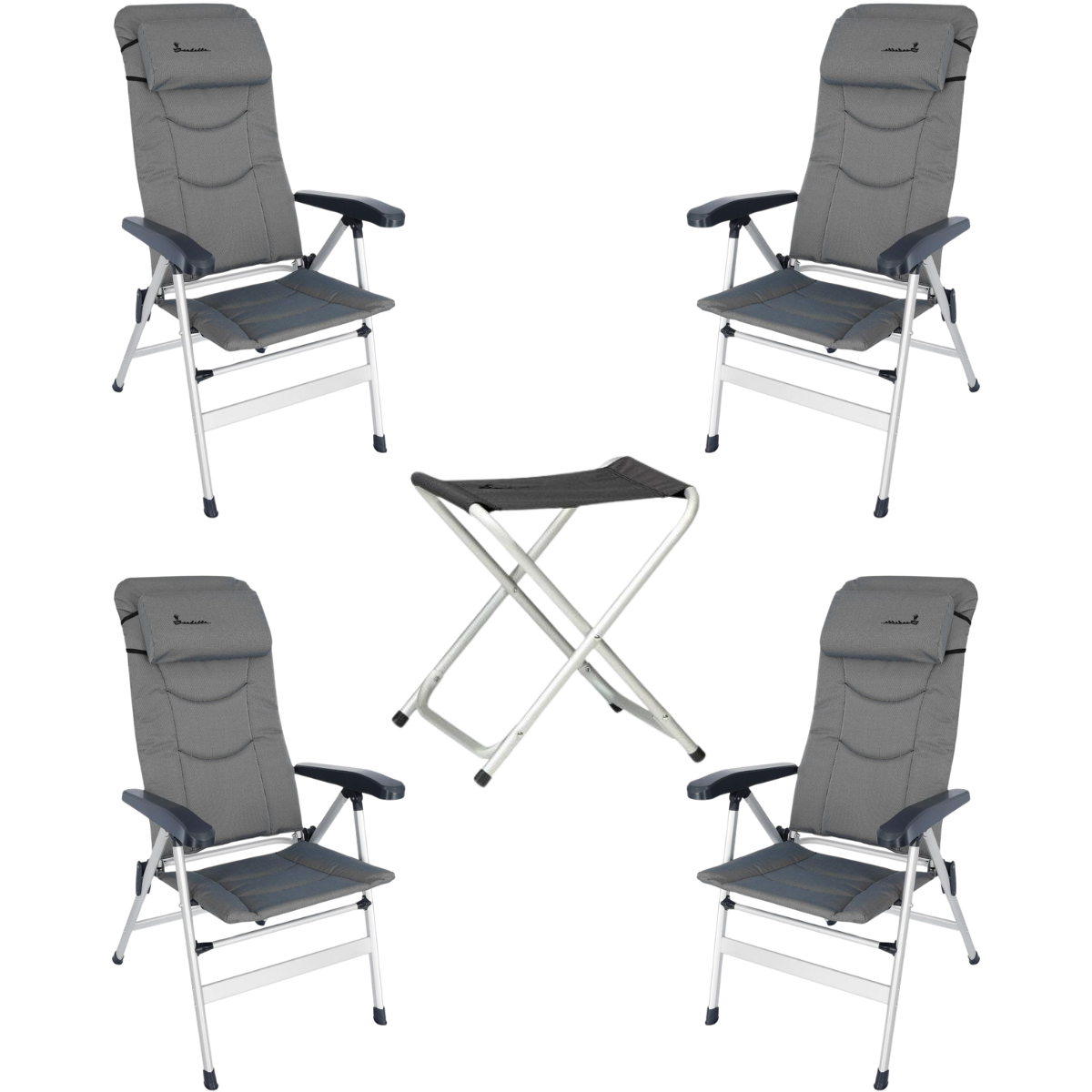 ISABELLA Campingstuhl Thor hellgrau 4er Set mit Hocker