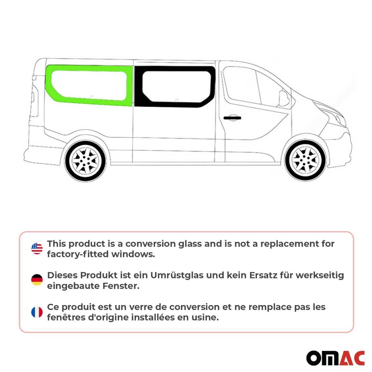 OMAC Seitenfenster Seitenscheibe Opel Vivaro L2 Bj. 2014-2019 Hinten Rechts - A050875