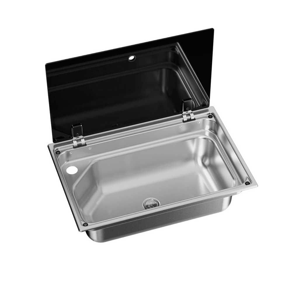 DOMETIC eckiges Spuelbecken CVS1525G- mit Glasabdeckung- Edelstahl - 9600051230