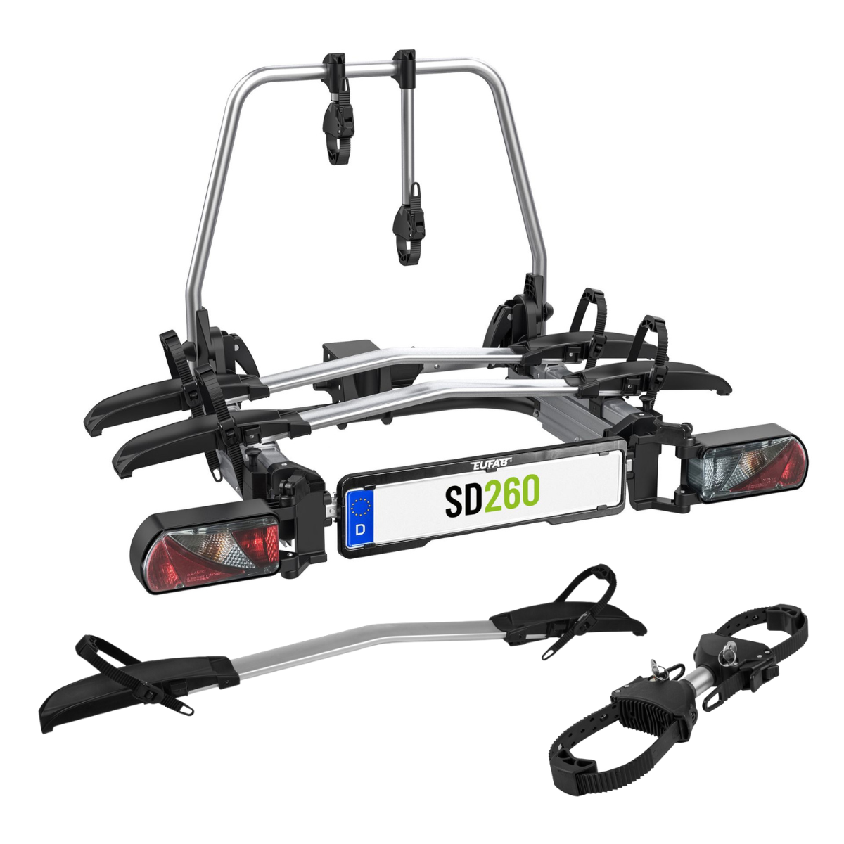 EUFAB SD260 Fahrradtraeger fuer 3 Raeder 2-1 Hecktueren inkl. Erweiterung - 11654 11641