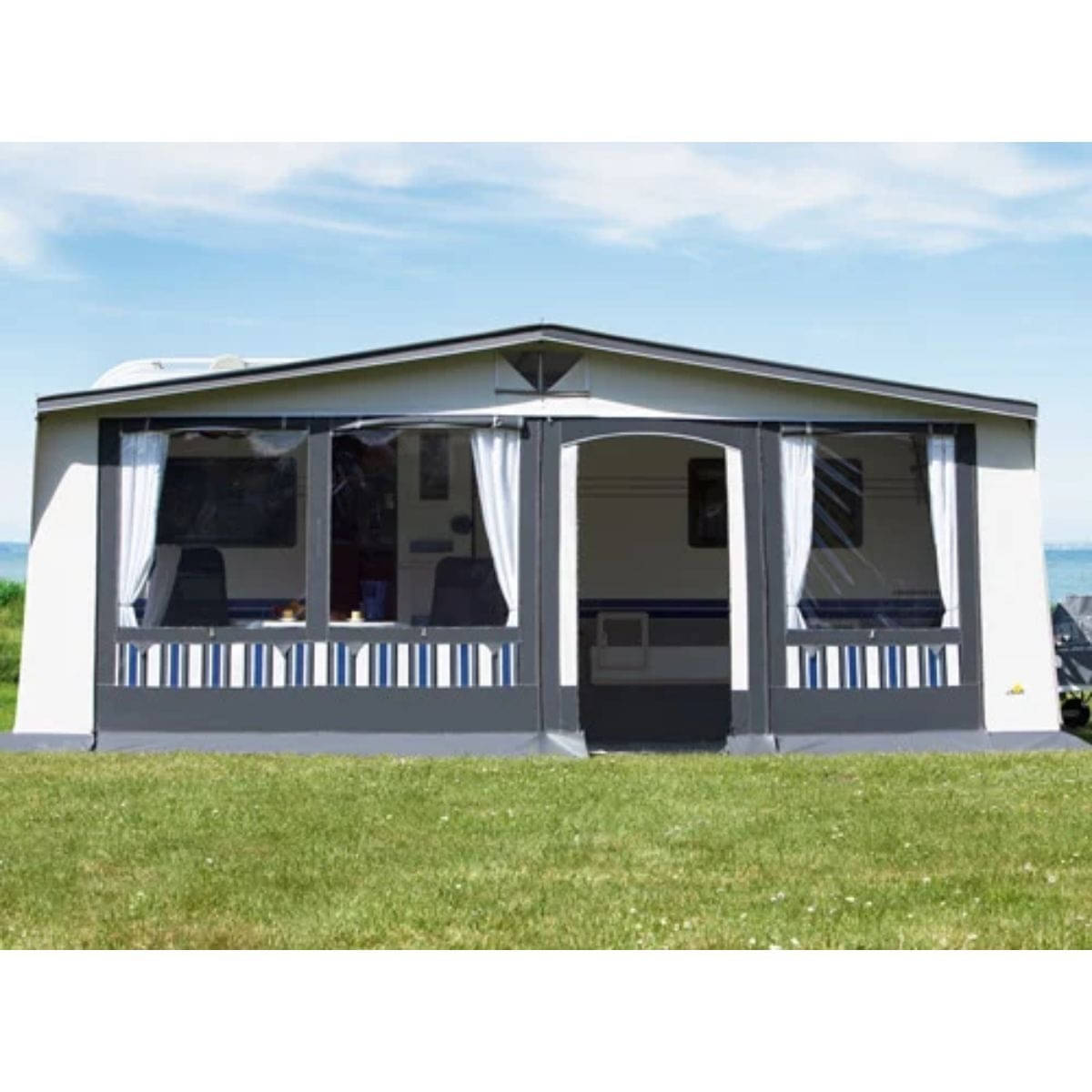 DWT Wohnwagen-Vorzelt TANGO Gr. 18 Umlaufmass 1061-1090 cm Tiefe 300 cm mit 32mm Alu-Gestaenge - 128318A32