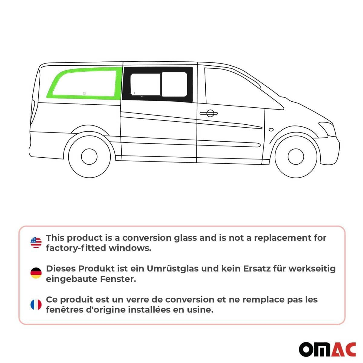 OMAC Seitenfenster Seitenscheibe MB Vito W639 L2 Bj. 2003-2014 Hinten Rechts OMAC Seitenfenster Seitenscheibe MB Vito W639 L2 Bj. 2003-2014 Hinten Rechts - 4721405M-1RSFR