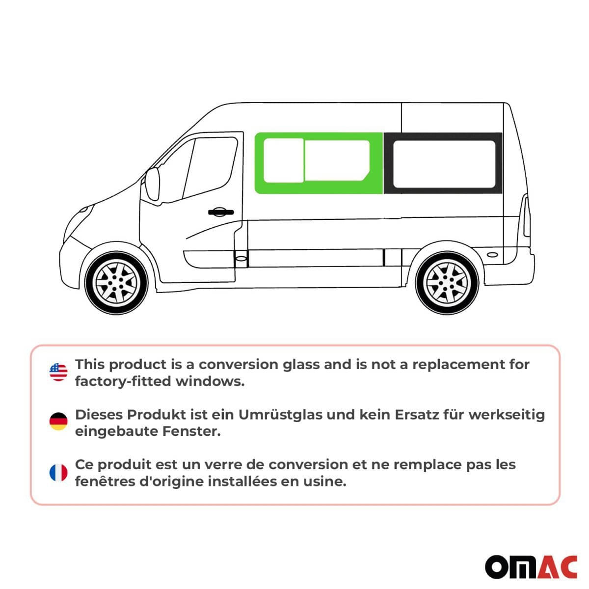 OMAC Seitenfenster Schiebefenster Opel Movano L1 Bj. 2010–2021 Vorne Links - 6125405-1FSSL