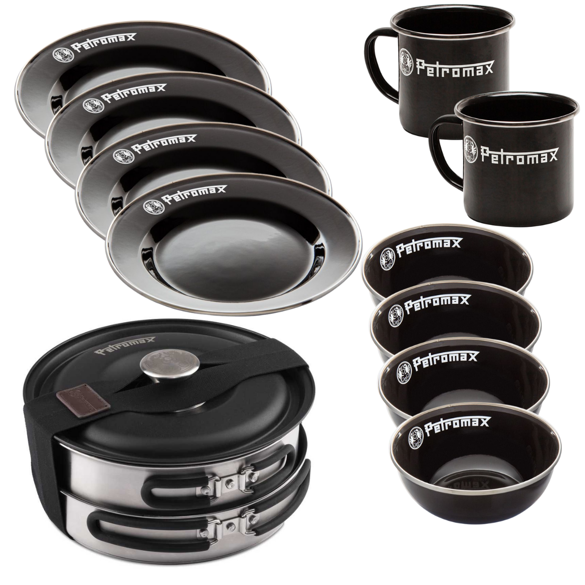 PETROMAX Kleines Camping Koch- - Essgeschirr Set Schwarz 13-tlg.