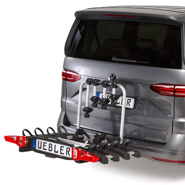 Set UEBLER i41 S-DC Fahrradtraeger 18140 4 Raeder faltbar mit 90° Abklappung mit Rueckfahrkontrolle inkl. Tasche und Auffahrschiene