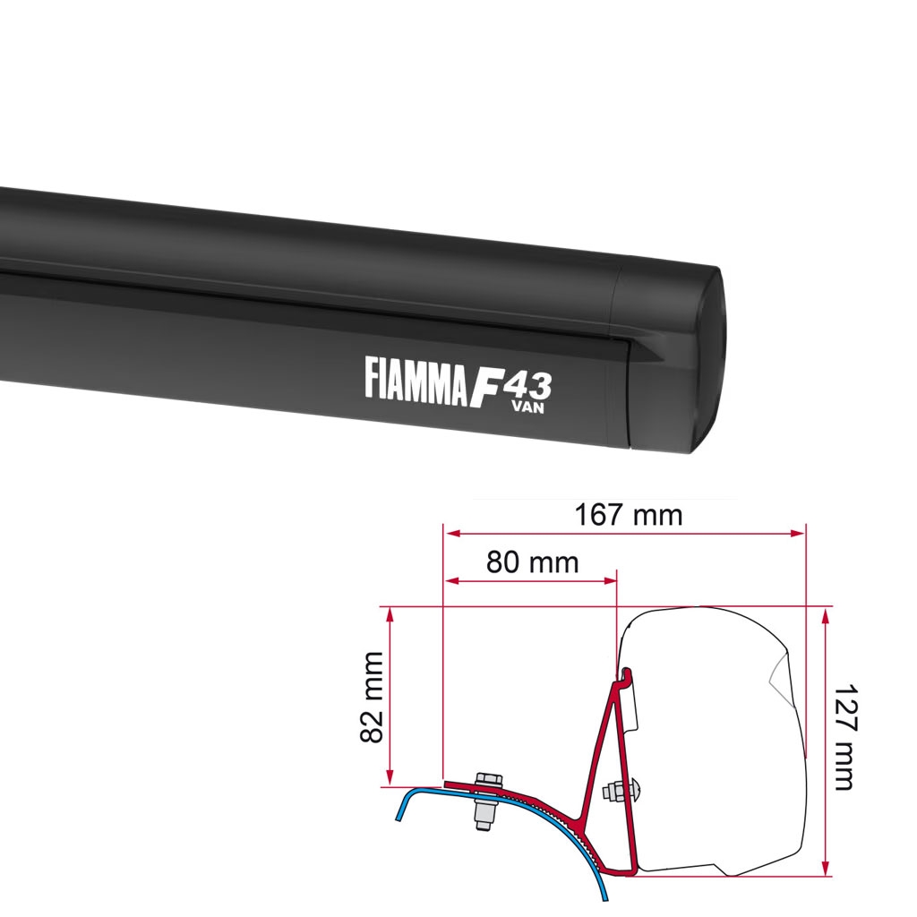 FIAMMA Markise F43 Van 270 Deep black inkl- Adapterkit Renault Trafic Bj. 2001 - 2014 H1 L1-L2-08833A01R 98655A854