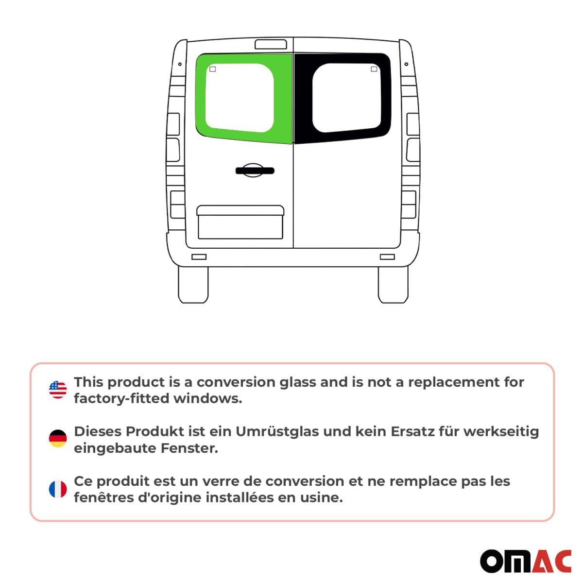 OMAC Heckscheibe Heckfenster Renault Trafic L1/L2 Bj. 2001-2014 Flügeltür Links OMAC Heckscheibe Heckfenster Renault Trafic L1-L2 Bj. 2001-2014 Fluegeltuer Links - A050936