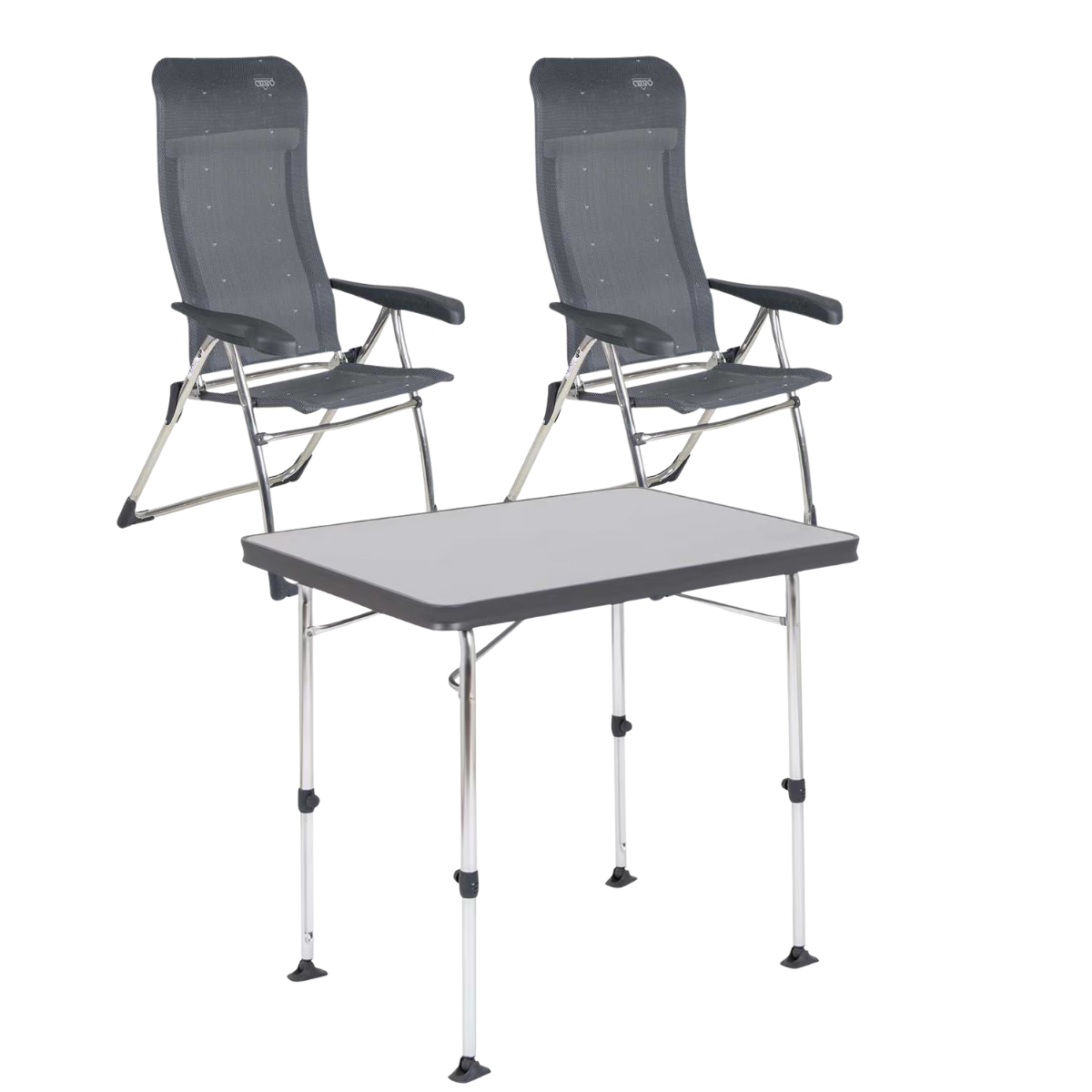 CRESPO Campingstuhl Classic AL-215 anthrazit 2er-Set - Tisch Ligero AL-245 80x60 cm grau - 1148043 1151328