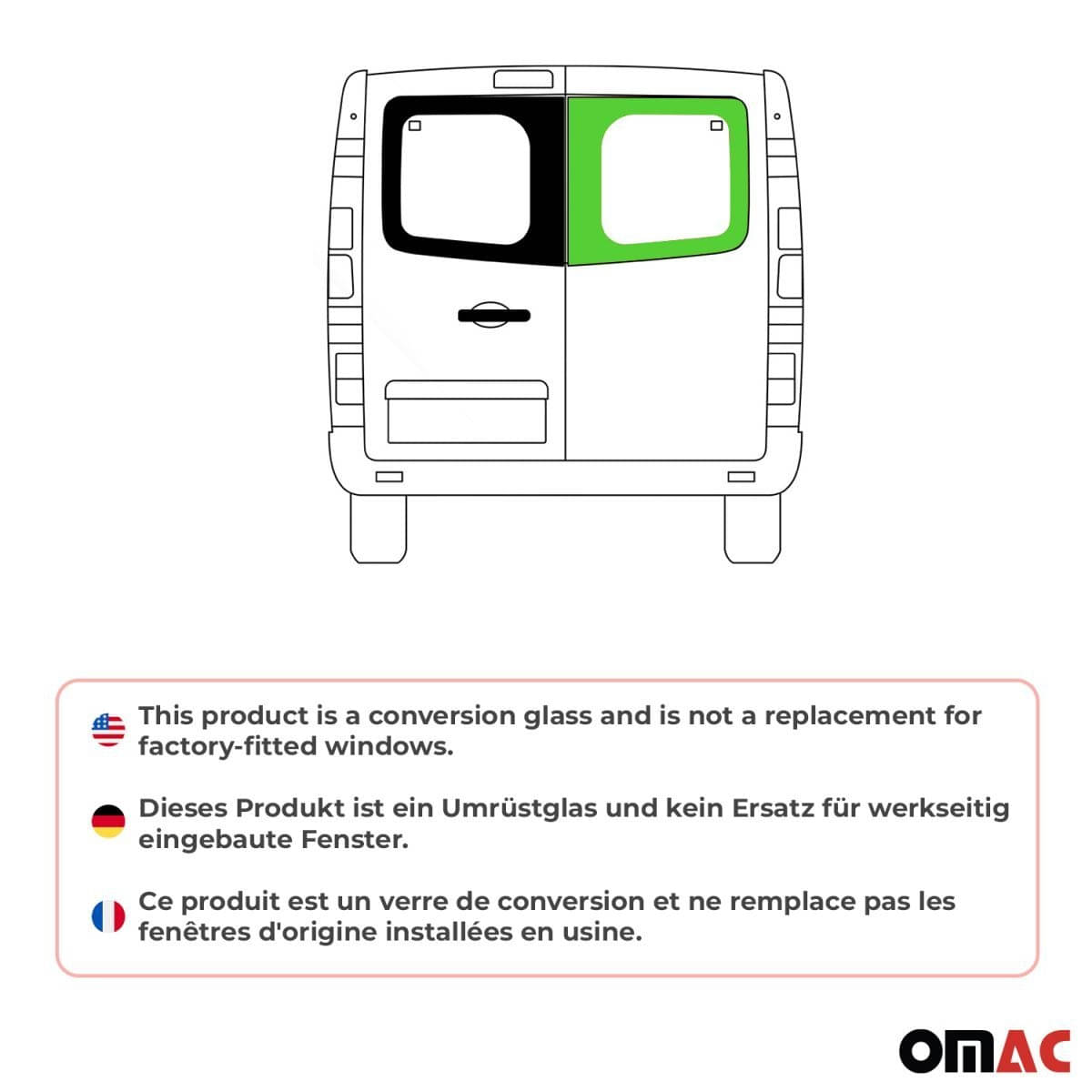 OMAC Heckscheibe Heckfenster Nissan Primastar L1-L2 Bj. 2001-2014 Fluegeltuer Rechts - 6121405-1BDFR