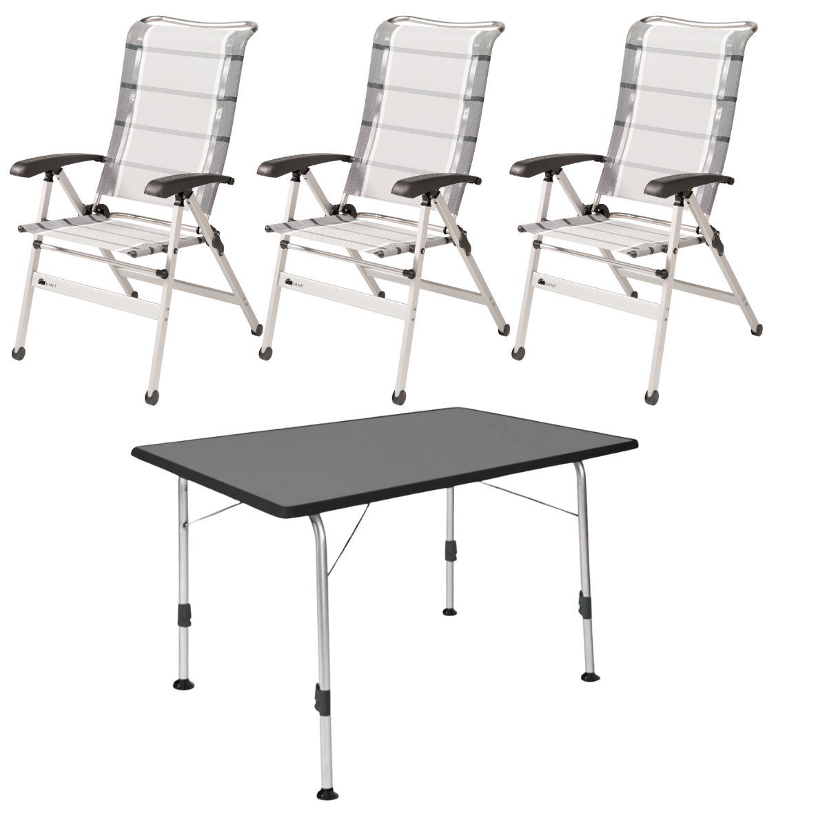 DUKDALF Stuhl Cha Cha silber anthrazit 3er-Set - Tisch STABILIC III 115x70 cm anthrazit - 42-02-0649-4 40-24-1157.4