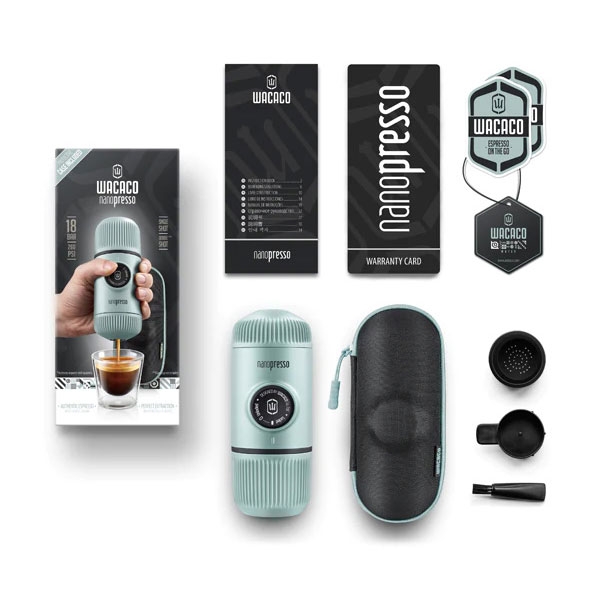 WACACO Hand-Kaffeemaschine Nanopresso arctic blue inkl. Schutzhuelle - 1080