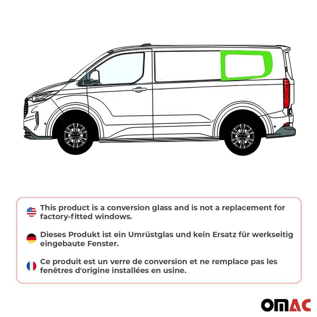 OMAC Seitenfenster Seitenscheibe Ford Transit Custom V710 L1 ab Bj. 2023 Hinten Links - 2659405-1RSFL
