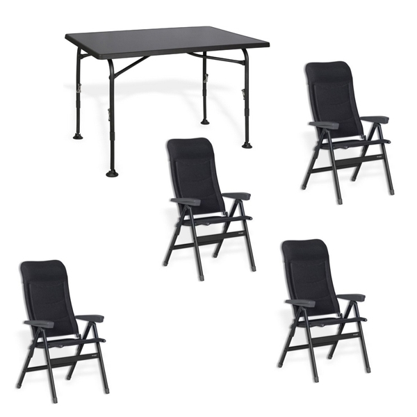Set 1 Tisch WESTFIELD Aircolite 120 Black Edition Tisch 120 x 80 cm - Performance Series - 201-27251 und 4 Stuehle WESTFIELD Advancer Stuhl anthracite grey - Performance Series - 201-884 AG