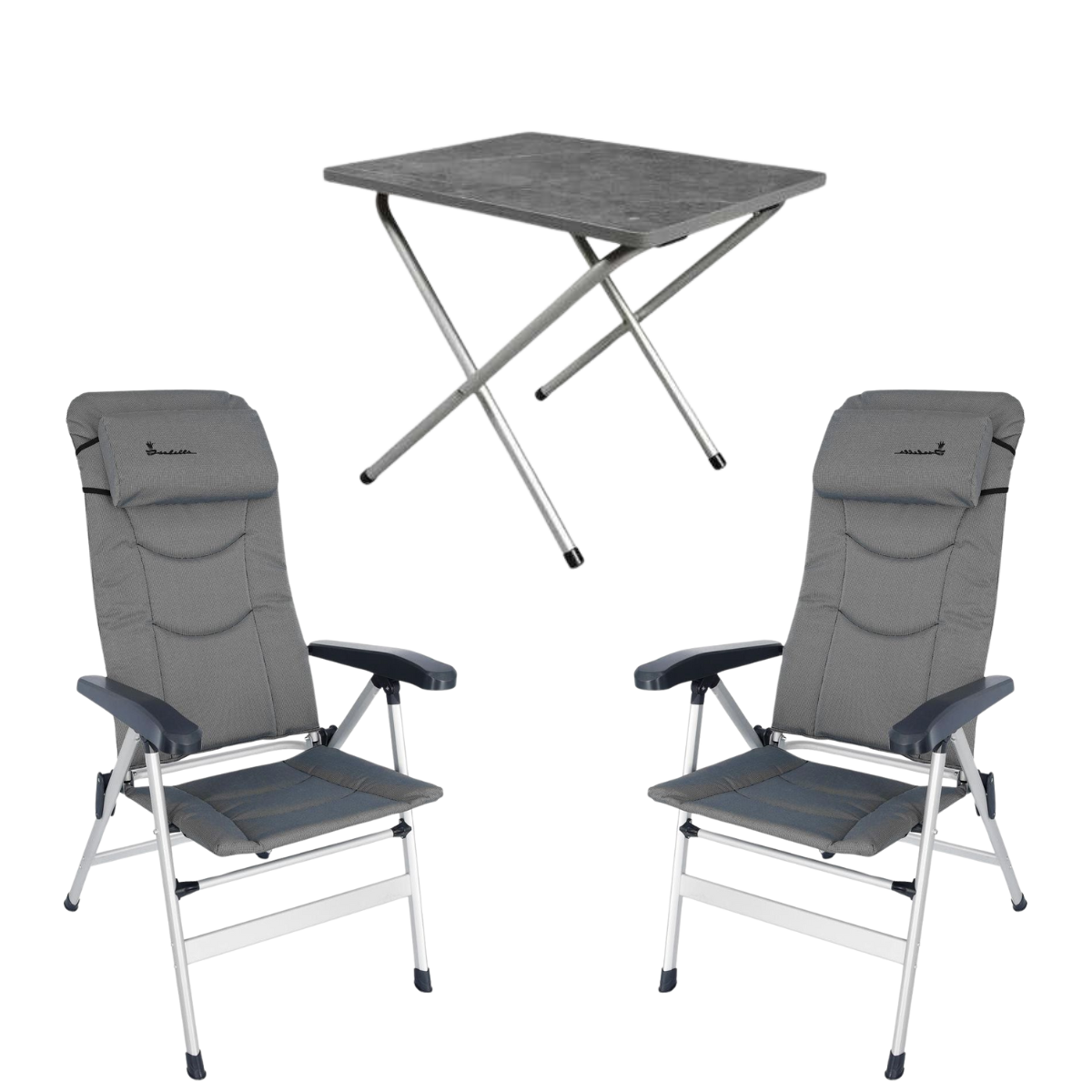 ISABELLA Campingstuhl Thor hellgrau 2er Set mit Beistelltisch 50 x 40 cm ISABELLA Campingstuhl Thor hellgrau 2er Set mit Beistelltisch 50 x 40 cm