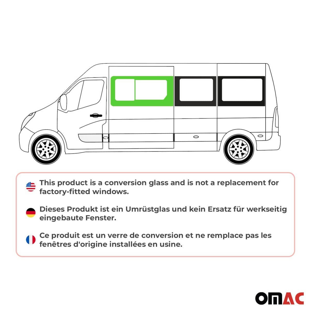 OMAC Seitenfenster Schiebefenster Opel Movano L2/L3/L4 Bj. 2010–2021 Vorne Links OMAC Seitenfenster Schiebefenster Opel Movano L2-L3-L4 Bj. 2010–2021 Vorne Links - 6125405L-1FSSL