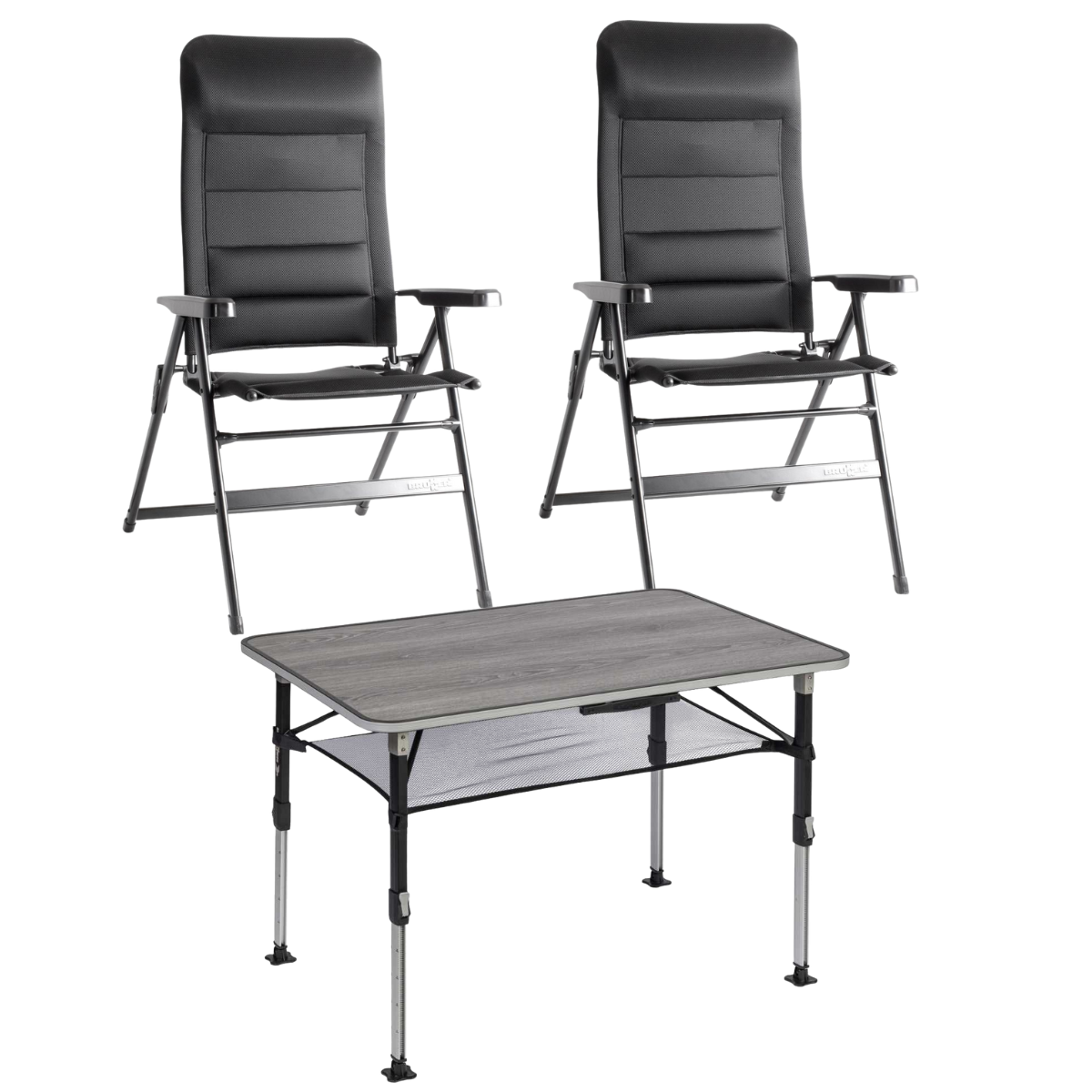 BRUNNER Campingstuhl ARAVEL 3D - L Schwarz 2er-Set - Tisch ELU NG 100 - 0404065N.C09L 0406040N
