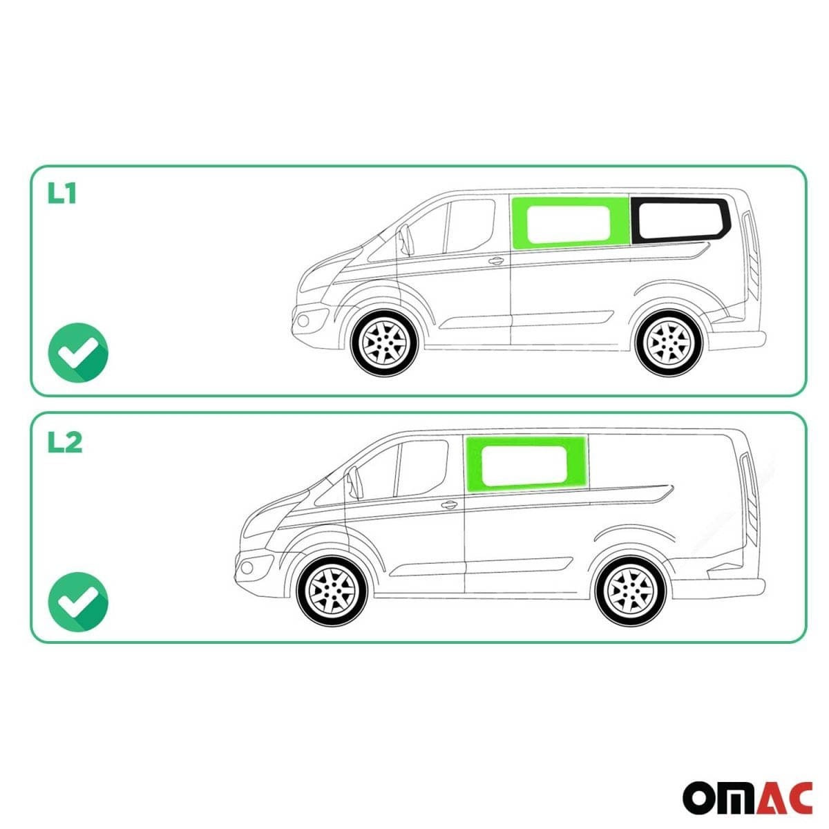 OMAC Seitenfenster Seitenscheibe Ford Transit Custom L1-L2 Bj. 2013-2023 Vorne Links - 2624405-1FSFL
