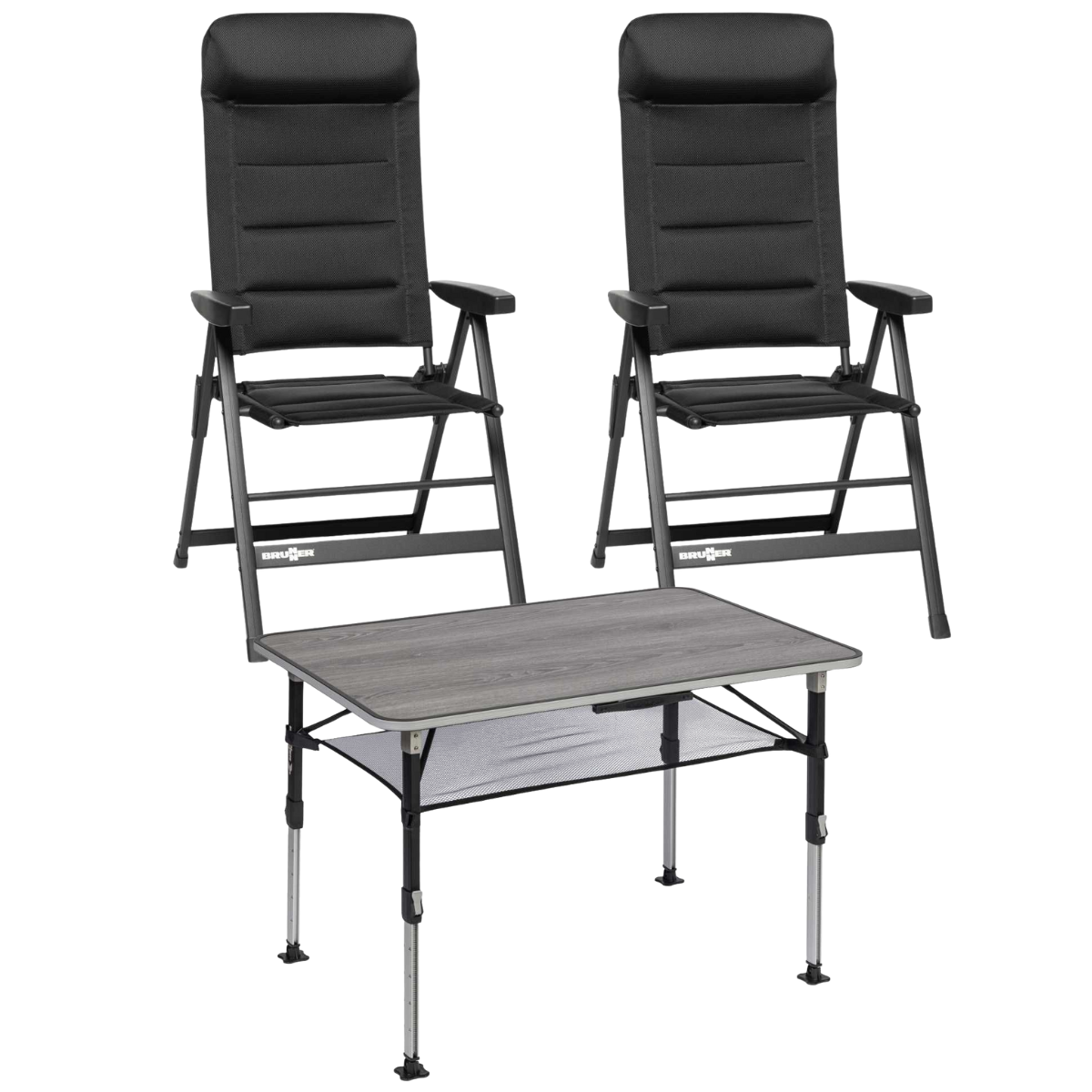 BRUNNER Campingstuhl SKYE 3D Schwarz 2er-Set - Tisch ELU NG 100x68 cm - 0404063N.C09 0406040N