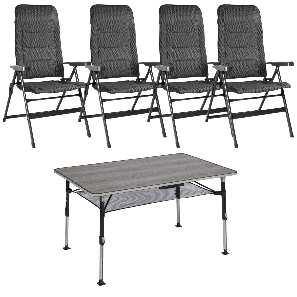 BRUNNER Campingstuhl ARAVEL VITACHIC 3D - L Salt-Pepper 4er-Set - Tisch ELU NG 120x80 cm - 0404065N.C42L 0406043N
