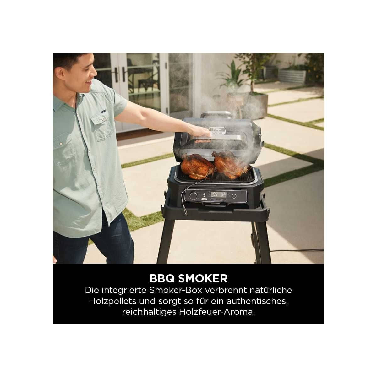 NINJA Woodfire Pro XL - Elektrischer Outdoor Grill - Smoker mit Smart Cook System - OG850EU