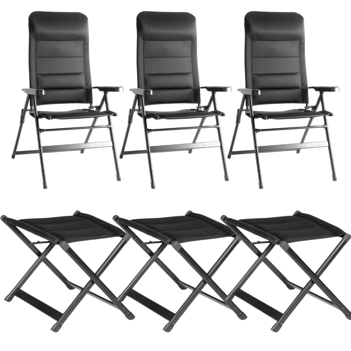 BRUNNER Campingstuhl ARAVEL 3D - S Schwarz mit freistehenden Beinauflagen 3er-Set - 0404065N-C09S 0404073N.C09