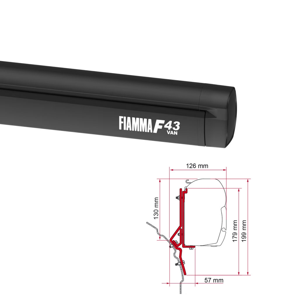 FIAMMA Markise F43 Van 270 Deep black inkl- Adapterkit VW T4 Bj. 1990 - 2003 H1 L1 auch Lift Roof-08833A01R 98655-292