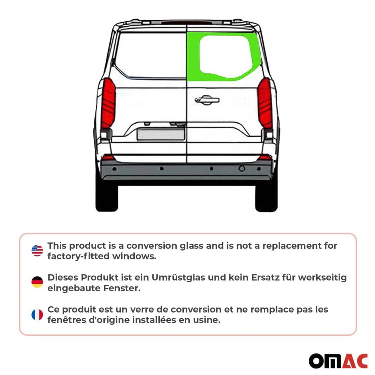OMAC Heckscheibe Heckfenster Ford Transit Custom V710 L1-L2 ab Bj. 2023 Fluegeltuer Rechts - 2659405-1BDFR
