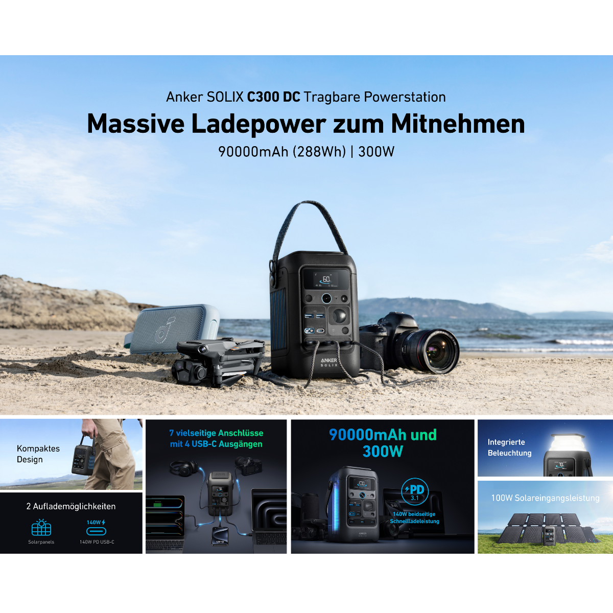 ANKER SOLIX C300X DC Tragbare Powerstation 288Wh - A1728311