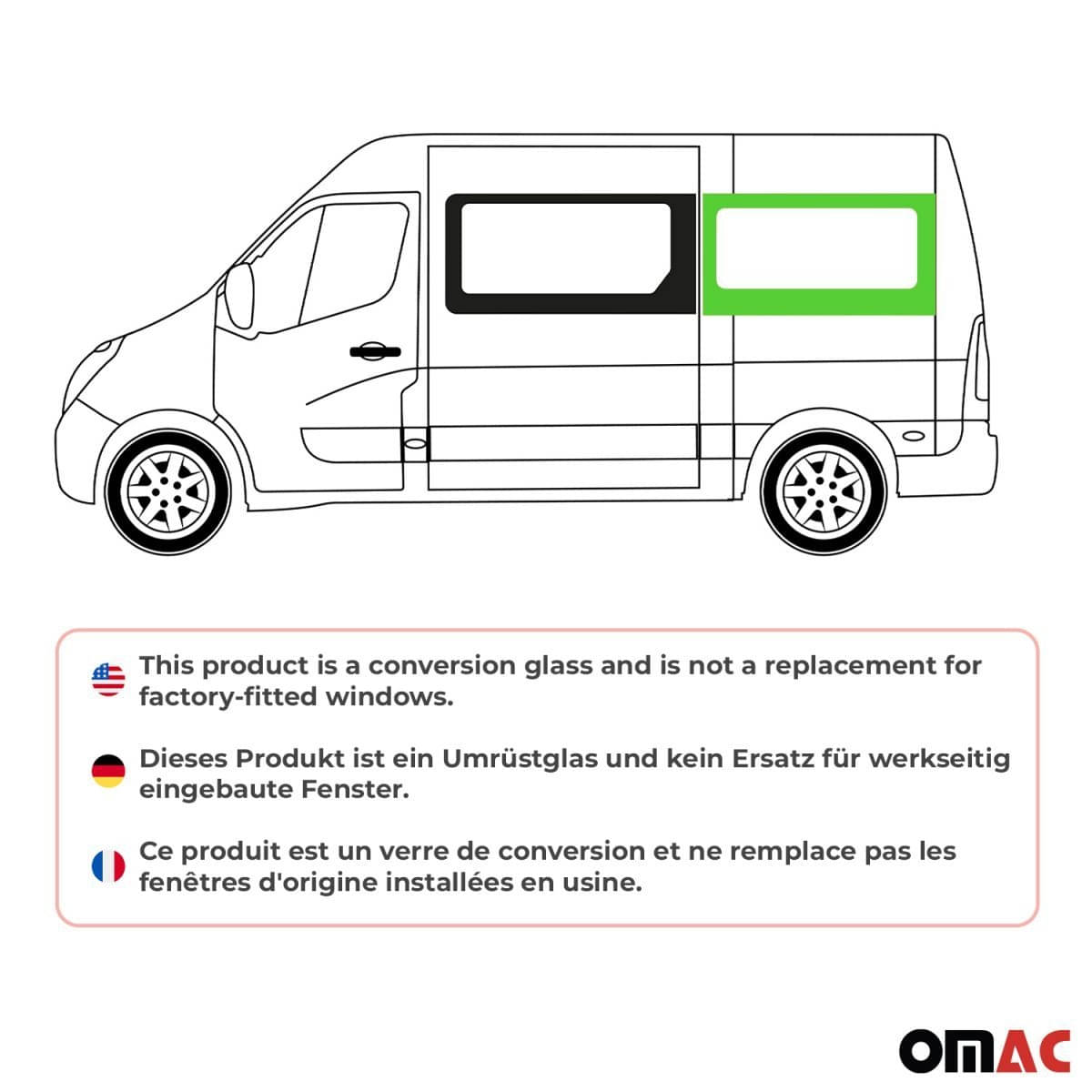 OMAC Seitenfenster Seitenscheibe Opel Movano L2 Bj. 2010–2021 Hinten Links - 6125405-1RSFL