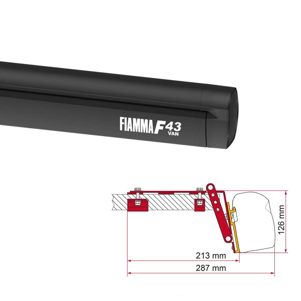 FIAMMA Markise F43 Van 270 Deep black inkl. 2x Adapterkit Roof Rail FIAMMA Markise F43 Van 270 Deep black inkl. 2x Adapterkit Roof Rail-08833A02R 98655-770