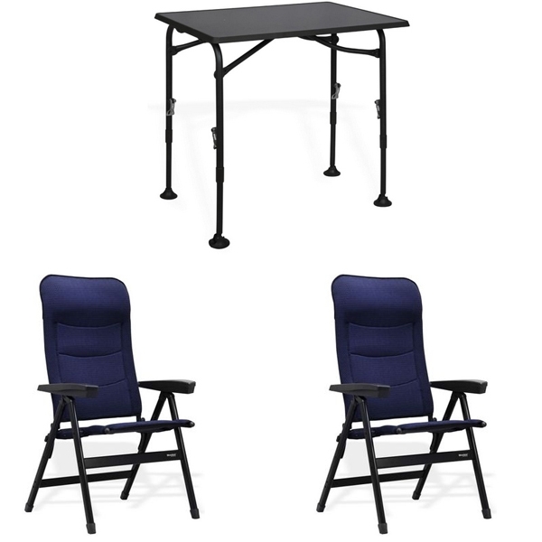 Set 1 Tisch WESTFIELD Aircolite 80 Black Edition Tisch 80 x 60 cm - Performance Series - 201-27271 und 2 Stuehle WESTFIELD Advancer S Stuhl dark blue - Performance Series - 201-886 DB