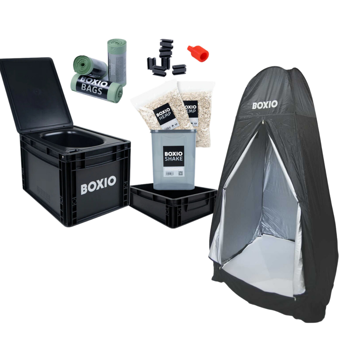 BOXIO TOILET MAX+ Trenntoilette + BOXIO TENT Duschzelt BOXIO TOILET MAX- Trenntoilette - BOXIO TENT Duschzelt